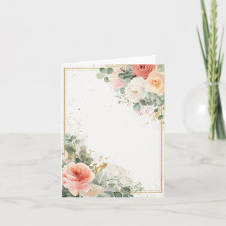 Cartão De Notas Moldura Floral Romântica com Detalhes em Dourado