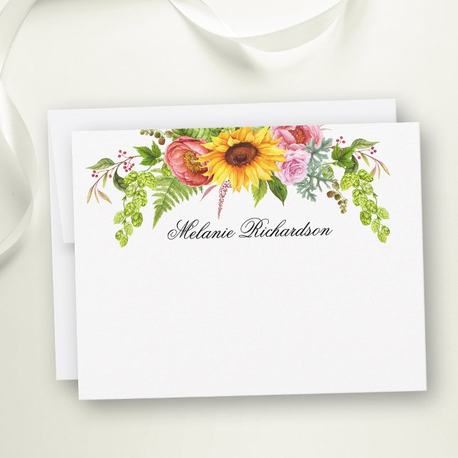 Cartão De Notas Molereca Girassol Verde Floral Personalizado (Customize to change text color,  text style or to add more text to back of card.)