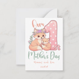 Cartão De Notas Mommy and Baby Fox Pink 1st Mothers Day
