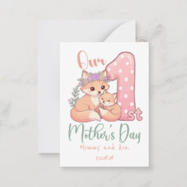 Cartão De Notas Mommy and Baby Fox Pink 1st Mothers Day