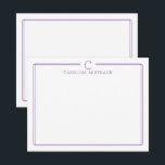 Cartão De Notas Monogram Initial Casual Purple Border Stationery<br><div class="desc">This design features a thin double border with space for a monogram and name and coordinating back design. Click the customize button if you would like to adjust the design elements and/or further modify the text! Variations of this design, additional colors, as well as coordinating products are available in our...</div>