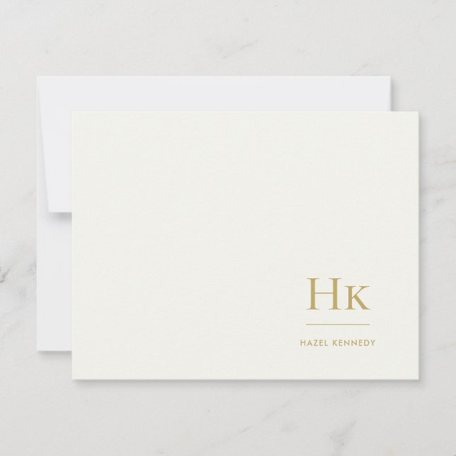 Cartão De Notas Monogram Ivory Gold Simple Monogrammed Notecard (Frente)