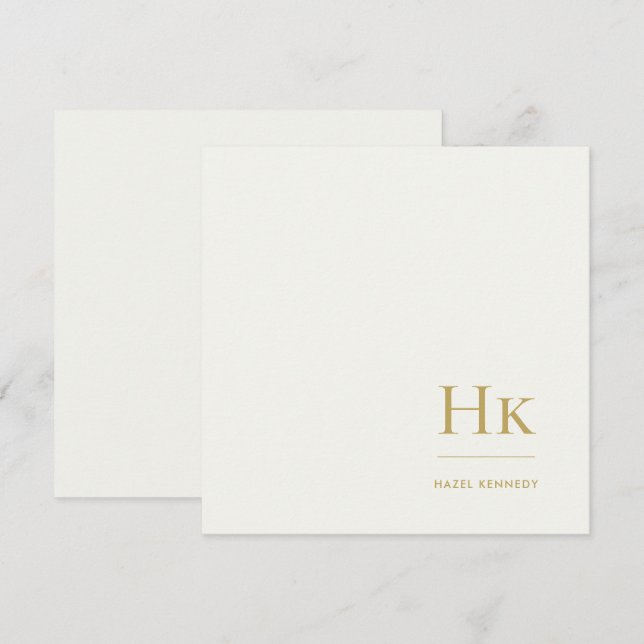 Cartão De Notas Monogram Simple Monogrammed Ivory Gold Notecard (Frente/Verso)