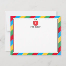 Cartão De Notas Monograma Apple Colorous Cute Teacher Stationery