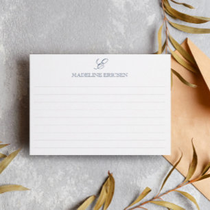 Cartão De Notas Monograma Azul Escuro e Branco Vinculado