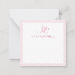 Cartão De Notas Monograma, Bebê Rosa, Gingham Personalizado
