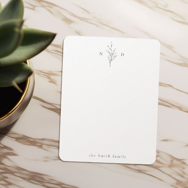 Cartão De Notas Monograma botânico elegante Papel de carta persona (Elegant botanical monogram personalized Stationery Note Card)