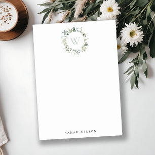 Cartão De Notas Monograma Botânico Eucalyptus Wreath Watercolor