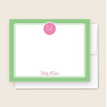 Cartão De Notas Monograma Circular Préppy Rosa e Verde<br><div class="desc">Este design feminino apresenta uma borda simples com um círculo no topo contendo uma inicial de monograma e espaço para um nome/texto na parte inferior. Clique no botão personalizar se você gostaria de ajustar os elementos do design e/ou modificar ainda mais o texto! Variações deste design, cores adicionais, bem como...</div>