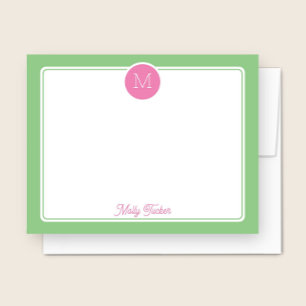 Cartão De Notas Monograma Circular Préppy Rosa e Verde