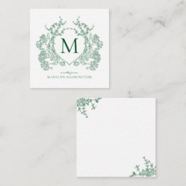 Cartão De Notas Monograma Clássico com Crista Floral Esmeralda