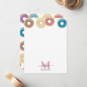 Cartão De Notas Monograma Colorido de Donuts e Confeitos