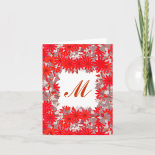 Cartão De Notas Monograma com flores - vermelho e cinza