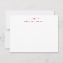 Cartão De Notas Monograma com Script Magenta Rosa Monograma Chic S