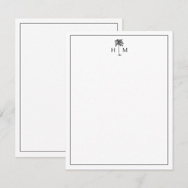 Cartão De Notas Monograma da árvore Palmetto Preta e Branca (Frente/Verso)