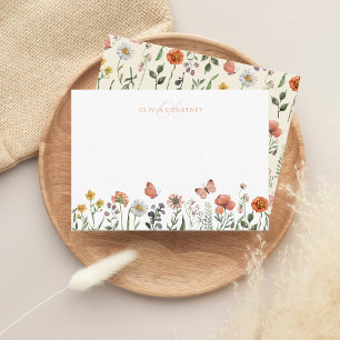 Cartão De Notas Monograma de Aquarela Floral