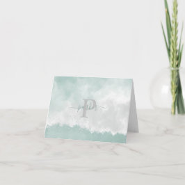 Cartão De Notas Monograma de Aquarela Verde Elegante Moderno