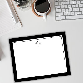 Cartão De Notas Monograma de Borda Negra Mínima Elegante