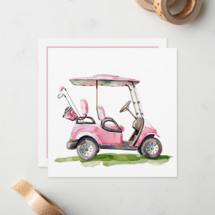 Cartão De Notas Monograma de Carrinho de Golfe Rosa-Pré-Papoila
