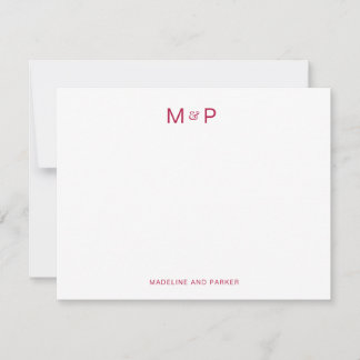 Cartão De Notas Monograma de Casal Contemporâneo Elegante Burgundy
