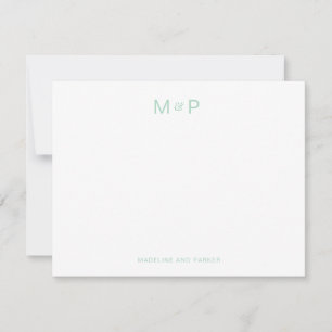 Cartão De Notas Monograma de Casal Contemporâneo Elegante Verde