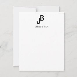 Cartão De Notas Monograma de Casal Elegante em Preto e Branco