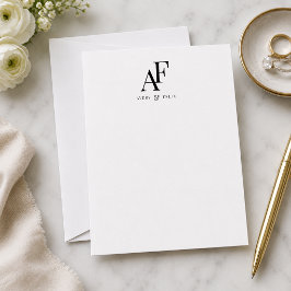 Cartão De Notas Monograma de Casal Preto e Branco Elegante Simples