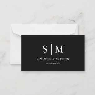 Cartão De Notas Monograma de Casal preto e branco minimalista eleg