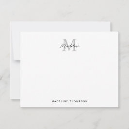 Cartão De Notas Monograma de Cinzas Negra de Script Minimalista Mo
