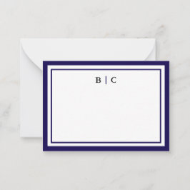 Cartão De Notas Monograma de duas bordas Marinho azul minimalista