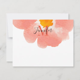 Cartão De Notas Monograma de Flor de Aquarela Preta e Coral Elegan
