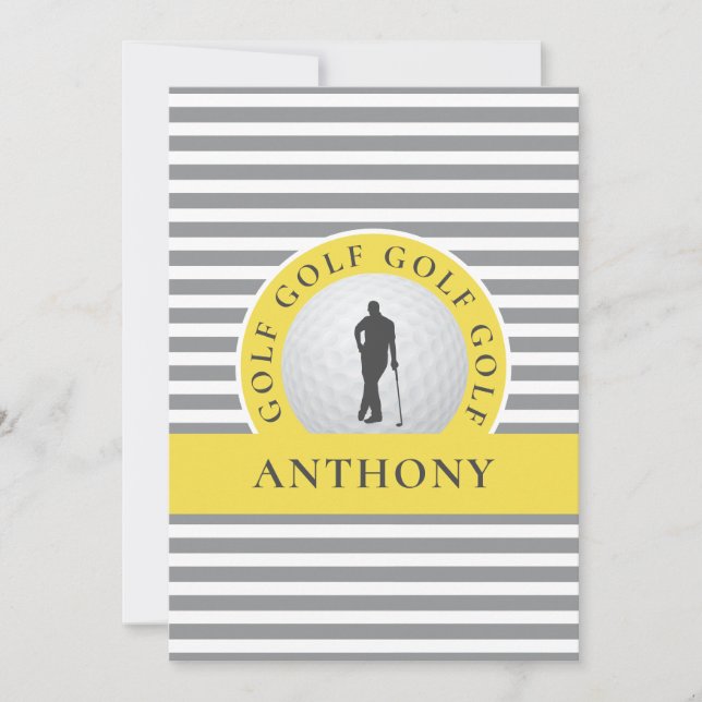 Cartão De Notas Monograma De Golfe Para Ele Cinza De Golfe Moderno (Frente)