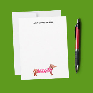 Cartão De Notas Monograma de Natal Dachshund Fofo Boho Amante de C
