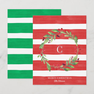 Cartão De Notas Monograma de Natal em Aquarela com Coroa de Folhas
