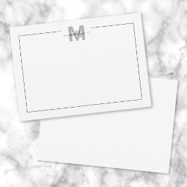 Cartão De Notas Monograma de Nome Caligrafia Script Preto Branco