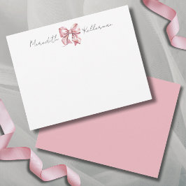 Cartão De Notas Monograma de Nome com Laço Rosa Personalizado