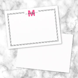 Cartão De Notas Monograma de Nome com Letra Rosa Minimalista