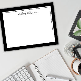 Cartão De Notas Monograma de Nome de Borda Negro Mínimo Elegante