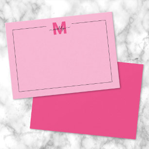 Cartão De Notas Monograma de Nome em Letra de Forma Rosa Vibrante