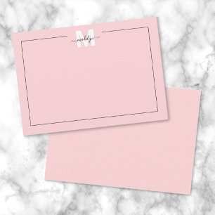 Cartão De Notas Monograma de Nome em Rotulo Rosa Feminino