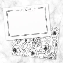 Monograma de Nome Floral Preto Branco