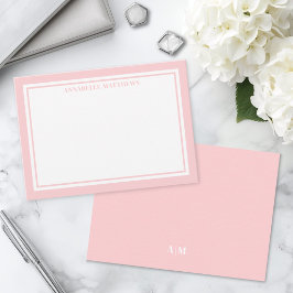 Cartão De Notas Monograma de Nome Minimalista com Borda Rosa