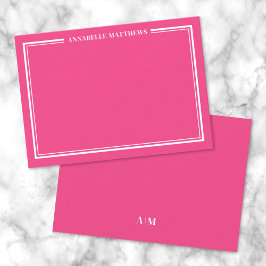 Cartão De Notas Monograma de Nome Minimalista com Borda Rosa Vibra