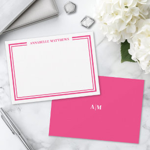 Cartão De Notas Monograma de Nome Minimalista com Borda Rosa Vibra