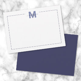 Cartão De Notas Monograma de Nome Minimalista Simples Azul Marinho