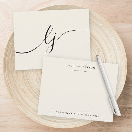 Cartão De Notas Monograma de Papel Personalizado de Script Simples