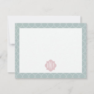 Cartão De Notas Monograma de Quatrefoil Rosa e Verde