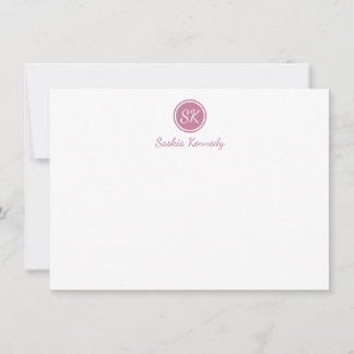 Cartão De Notas Monograma de Script Blush Cor-de-Rosa Elegante