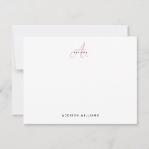 Cartão De Notas Monograma de Script Cor-de-Rosa Elegante