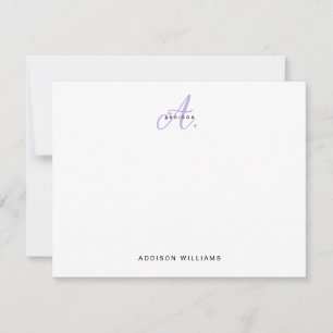 Cartão De Notas Monograma de Script de Lavanda Girly Elegante